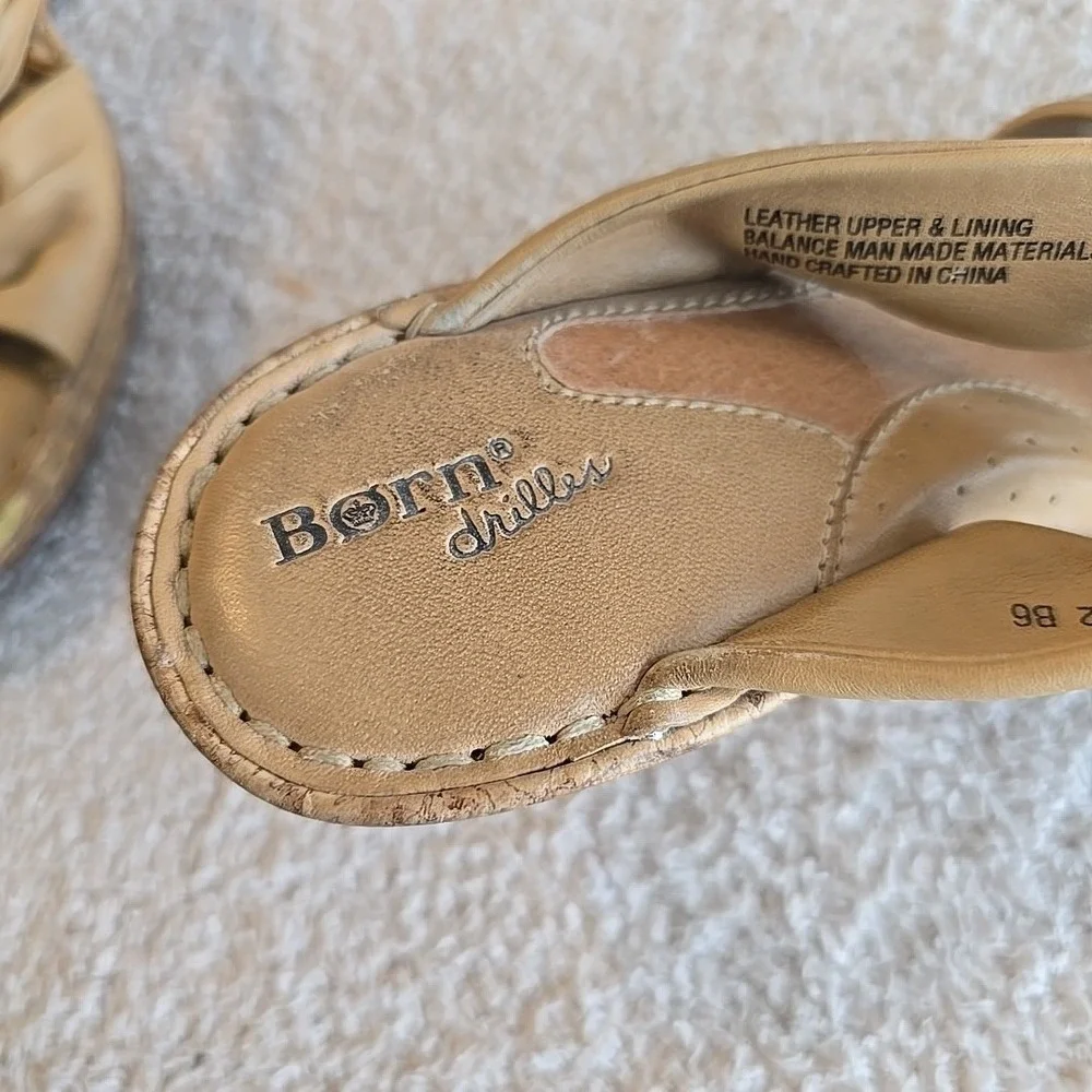 Born Driless Womens Monte Carlo Sandal Size 8 Tan Leather Slip-on Wedge Mule